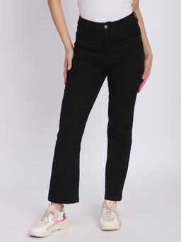 R&B - Women Black Denim Blend High-Waist Straight Fit Clean Look Jeans