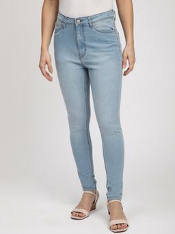 R&B - Women Blue Stretch High-Rise Skinny Fit Clean Look Jeans