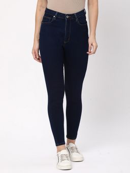 R&B - Women Navy Blue Cotton Stretch High-Rise Skinny Fit Clean Look Jeans