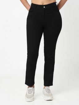 R&B - Women Black Cotton Blend High-Rise Slim Fit Lightly Faded Jeans