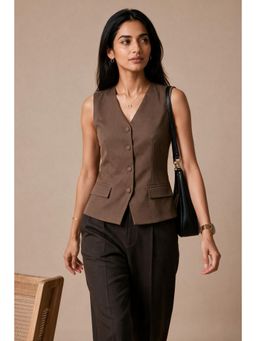 Twenty Dresses by Nykaa Fashion - Tailored Mocha Brown Sleeveless Vest Top
