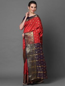 Odette - Red Festive Silk Blend Woven Design Saree with Unstitched Blouse