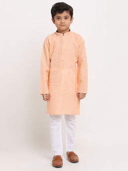 Kraft India - Boys Peach Embroidered Cotton Kurta