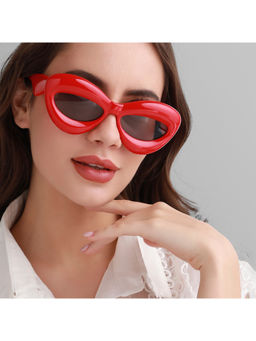 Haute Sauce - Solid Cat Eye Full Rim Sunglasses-Red (60)