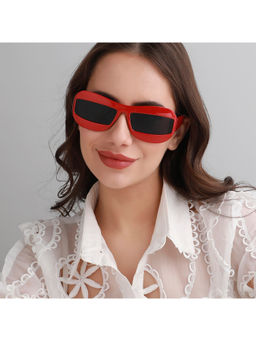 Haute Sauce - Solid Rectangular Sunglasses-Red (60)