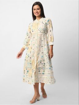 R&B - Off White Printed Women Three-Quarter Sleeves Kurta
