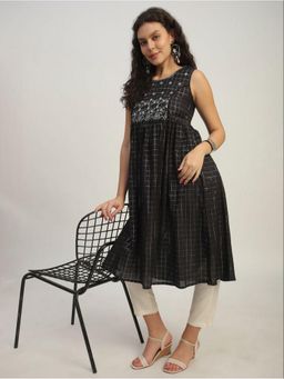 R&B - Black Checked Women Sleeveless Kurta