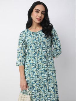 R&B - Multicolor Leaf Printed Women Three Fourth Sleeves Kurta