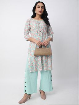 R&B - Multi-Color Leaf Printed Women Three Fourth Sleeves Kurta