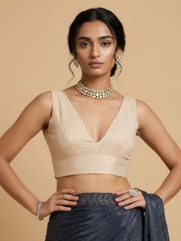 SALWAR STUDIO - Women'S Beige Woven Design V-Neck Padded Blouse