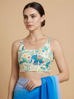 SALWAR STUDIO - Women'S Multicolor Printed Round Neck Padded Blouse