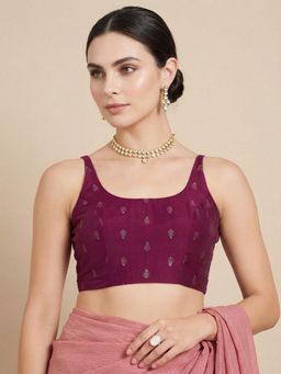 SALWAR STUDIO - Women'S Wine Woven Design Round Neck Padded Blouse