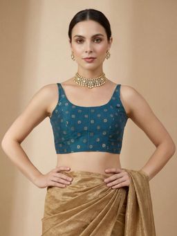 SALWAR STUDIO - Women'S Teal Woven Design Round Neck Padded Blouse