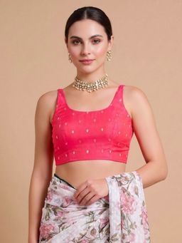 SALWAR STUDIO - Women'S Pink Woven Design Round Neck Padded Blouse