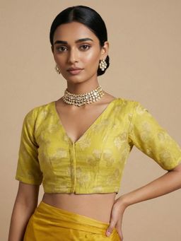 SALWAR STUDIO - Women Yellow Woven Design V-Neck Padded Blouse