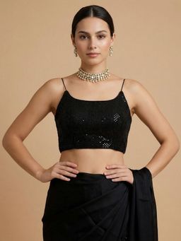 SALWAR STUDIO - Women'S Black Shoulder Straps Embellished Padded Blouse
