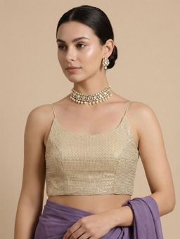 SALWAR STUDIO - Women'S Light Gold Shoulder Straps Embellished Padded Blouse