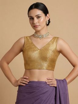 SALWAR STUDIO - Women'S Gold Woven Design V-Neck Padded Blouse