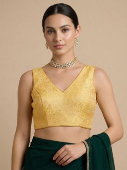 SALWAR STUDIO - Women'S Yellow Woven Design V-Neck Padded Blouse