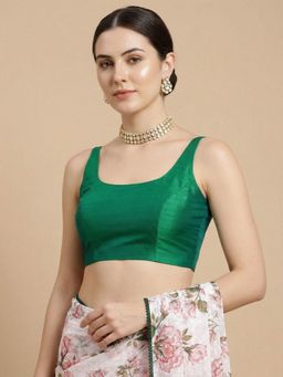 SALWAR STUDIO - Women'S Green Raw Silk Solid Round Neck Padded Blouse