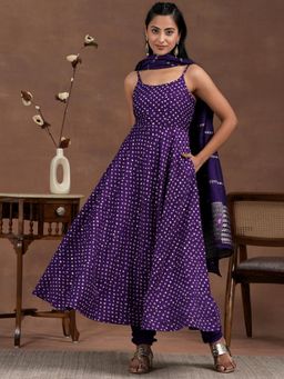Libas - Purple Silk Blend Printed Kurta Sets for Women