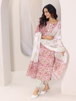 Libas - Peach Floral Printed Straight Kurta & Pant with Dupatta (Set of 3)