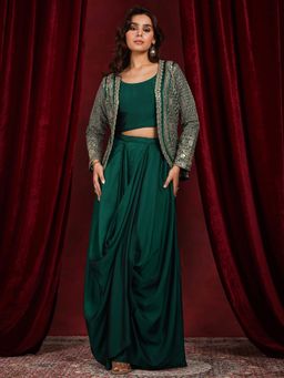 Libas Art - Green Embroidered Silk Blend Co-Ords for Women With Shrug