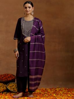 Gerua By Libas - Purple Silk Blend Yoke Design Kurta Sets for Women