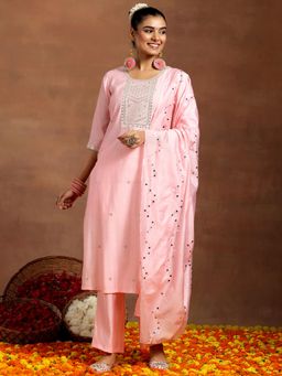 Gerua By Libas - Peach Silk Blend Yoke Design Kurta Sets for Women