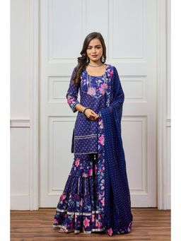 Tanoti - Blue Gota Patti Elegant Short Kurta with Sharara & Dupatta (Set of 3)