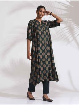 trueBrowns - Green Foil Print Cotton Kurta with Pant (Set of 2)