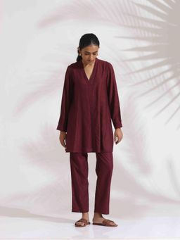 trueBrowns - Maroon Dobby Co-Ord (Set of 2)