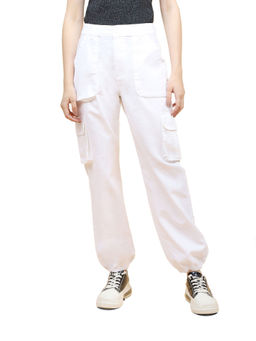 Global Republic - Solid Full Length Cotton Loose Fit Jogger For Women White