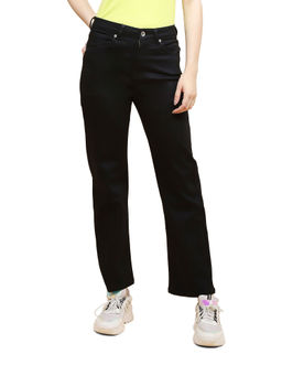 Global Republic - Solid Cotton Blend Regular Fit Trouser For Women Black