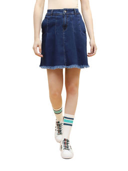 Global Republic - Above Knee Cotton Blend Regular Fit Skirt For Women (Dark Blue, 26)