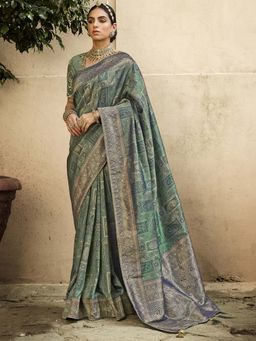 Odette - Women Grey Jacquard Woven Design Saree with Unstitched Blouse