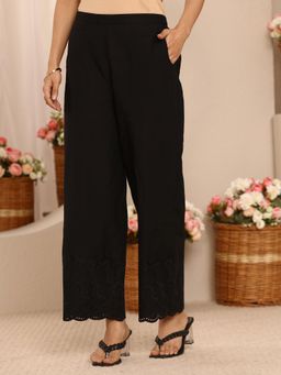 Libas - Black Embroidered Hem Palazzo