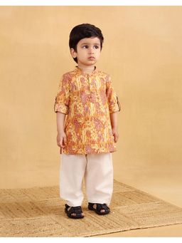 Fabindia - Orange Cotton Hand Block Printed Long Kurta