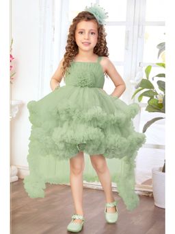 Lagorii - Green Net Tailback Floral Embellishment Dress With Hairband