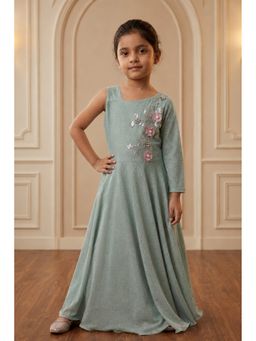 Lagorii - Green Ruffle Party Frock With Bow Embellishment