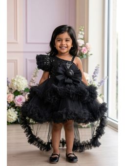 Lagorii - Black One-Shoulder Sequin Party Frock With Layered Tulle