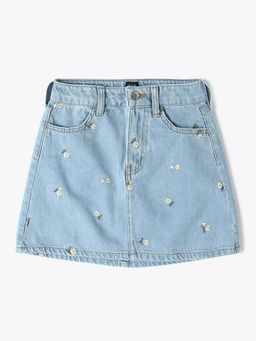 GAP - Girls Blue Embroidered Denim Mid Rise Skirt