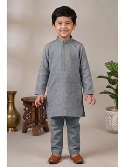 Lagorii - Grey Solid Linen Kurta With Pyjama
