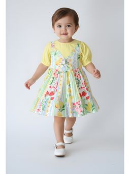 Bella Moda - Multi-Color Cotton Puff Sleeve Floral Print Fit And Flare Dress