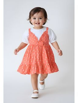 Bella Moda - Orange Cotton Polka Dot Fit And Flare Dress