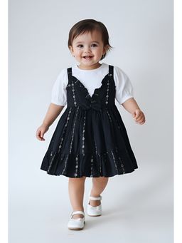 Bella Moda - Navy Blue Cotton Floral Print Fit And Flare Dress