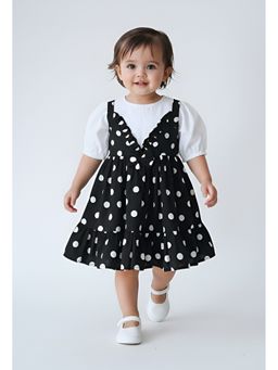 Bella Moda - Black Cotton Polka Dot Fit And Flare Dress