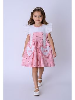 Bella Moda - Cotton Pink Checkered Dress With Heart Pockets