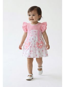 Bella Moda - Cotton White Floral Printed Dress With Heart Pockets