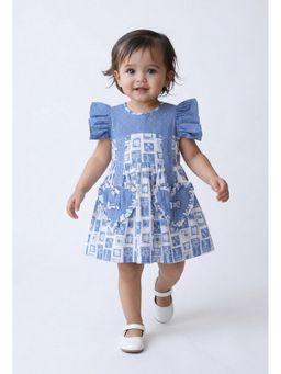 Bella Moda - Cotton Blue Printed Dress With Heart Pockets Style